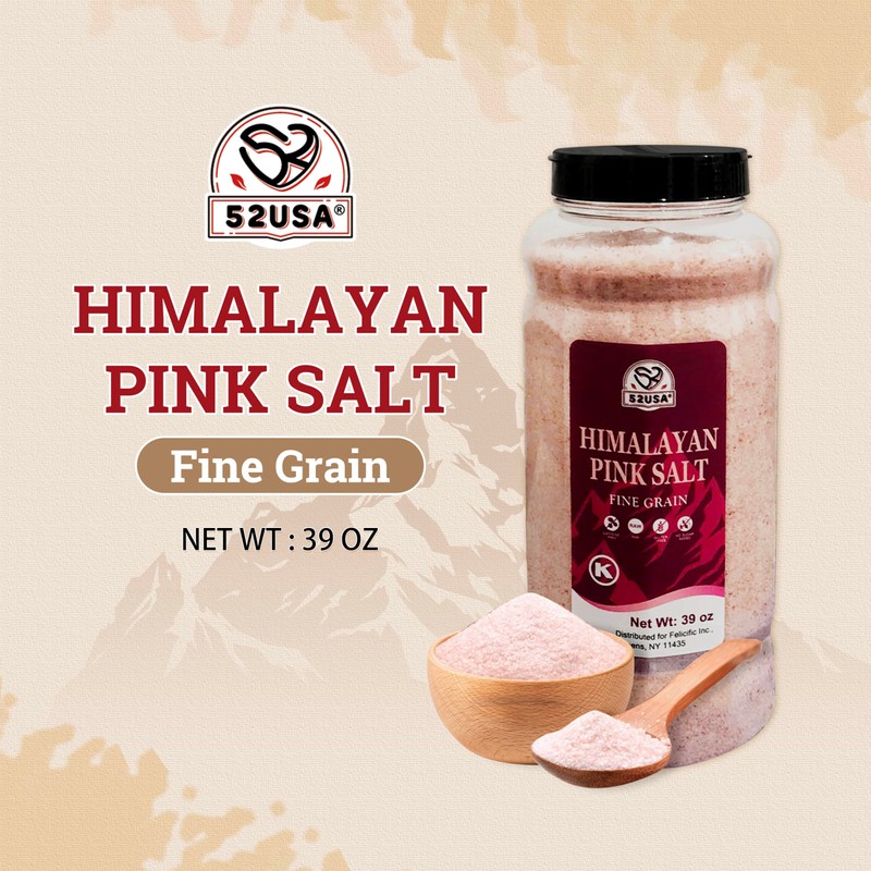 52USA Himalayan Pink Salt, Fine Grain, 39oz (2.4 LB), Pink