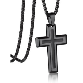 Bandmax Black Cross Necklace for Men Stainless Steel Cross Pendant Chain Minimalist Classic Mens Necklaces Gift for Birthday Father's day Christmas