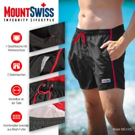 Mount Swiss Men's Swim Trunks Doubs I Part Contrasting Waistband I Trendy Polyester Men's Shorts Swimming Leisure Water Sports Beach I Oeko-Tex Swimming Shorts S - 6XL, black, 6XL