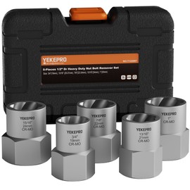 5-Piece Heavy Duty Bolt Extractor Set, 1/2" Drive Impact Lug Nut Remover Tool, Large Size 19-25mm for Removing Stripped, Damaged, Rusted Nuts, Bolts, and Studs