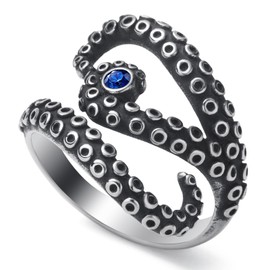 WESTMIAJW Mens Octopus Tentacle Ring Stainless Steel Gothic Punk Goth Octopus Rings Jewellery for Men Size Z+1