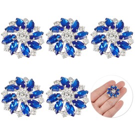 FINGERINSPIRE 6 PCS Shiny Flower Rhinestone Buttons 1 inch Brass Rhinestone Shank Buttons Royal Blue Crystal Embellishments Sew On Buttons with 1-Hole Jewelry Decorations for Crafts Wedding Clothes