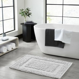 Jean Pierre New York 100% Chenille Cotton Skid Resistant Plush Bath Mat - 27"x45" Bathroom Rug - Soft Gray