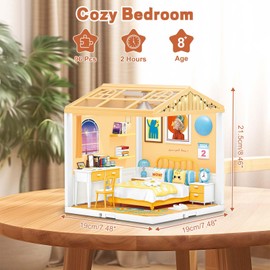 Hallisun LED Building Blocks for Adults, 1:24 DIY Miniature Dollhouse Kits with Roof & Dustproof Cover, Tiny House Toy Building Sets for Kids Ages 8-12-15, Birthday Hobbies Gift for Men Women Boy Girl