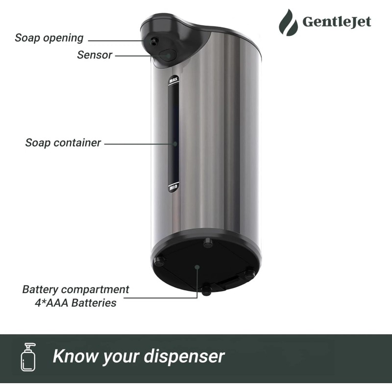GentleJet Automatic Foam Soap Dispenser, Touchless Handsfree Motion Sensor Stainless
