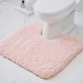 Disolla Pink Toilet Rug 22x24 Non Slip Fluffy Toilet Floor Mat U Shaped Washable Bathroom Contour Rug for Toilet Absorbent Thick Toilet Carpet