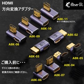 Fine-R 8K HDMI 2.1 Adapter, L-Shaped, 48Gbps HDMI Extension Adapter, Connector, 8K, 60Hz, 4K, 120Hz, HDR (Middle A8K-11)