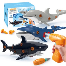 STAY GENT Take Apart Spielzeug für Kinder, 3 Packs DIY Hai Delphin Wal Ozean Tiere Spielzeug mit Elektrobohrer Schraubendreher, STEM Pädagogische Gebäude Geschenke für 3-7 Jahre Jungen und Mädchen