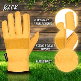 SAWANS Leather Working Gardening Gloves for Men Women Thorn Proof Comfortable Breathable Multi-Purpose Work Gloves Protective Garden Gloves Heavy Duty Utility Gripper (Yellow, L)