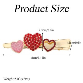 4Pcs Red Pink Glitter Heart Hair Clips Rhinestone Heart Hairpins Sweet Lovely Heart Hair Barrettes Styling Hair Accessory for Women Valentines Day Party