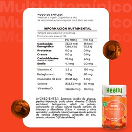 Vitamina C en Gomitas con Zinc, Vitamina D y Selenio HEALLY Betaglucano, 72 Gomitas, Origen Natural, Vegano, Sin Gluten, Sabor Mandarina y Naranja