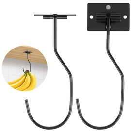 Ninsula 2P Banana Hook, Magnetic Foldable Banana Hanger, Self Adhesive Banana Hook Under Cabinet for Keeping Fruits Fresh and Hanging Kitchen Implements (Black)