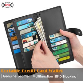 Womens Wallet Genuine Leather Credit Card Holder Wallet for Women with RFID Blocking, Black