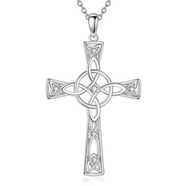 MOLICACI S925 Silver Diamond Cross Necklace for Her, 0.1ct Lab Grown Diamonds Celtic Knot Cross Necklace Religious Jewelry for Women Ladies Mother Christmas Baptism Men, 18+2 inch