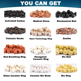 DaToo Aquarium Filter Media 12 Species Bio Balls Ceramic Rings Activated Carbon Filter Media Kit with Free Mesh Bag for Fish Tank Pond Canister Filter