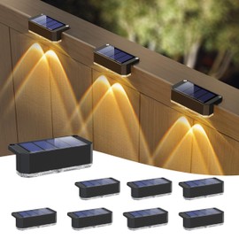 Peasur Solar Fence Lights Outdoor, 8 Pack Step Light Solar Powered, Waterproof LED Deck Lights for Stairs Railing Yard Patio Outside(Warm White)