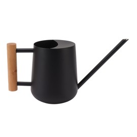 Watering Can 900ml Stainless Steel Long Spout Wooden Handle Elegant Flower Watering Pot for Garden Family Outdoor Black