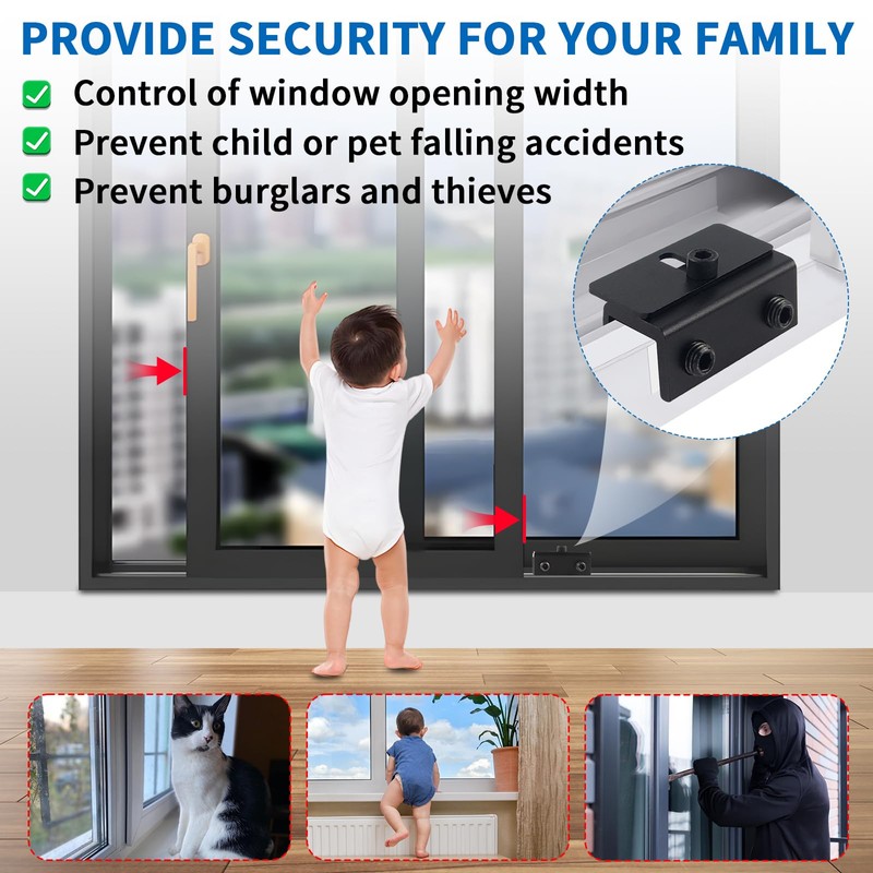 Upgraded Adjustable Window Security Locks for Sliding Windows, Child Proof