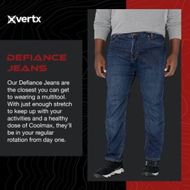 Vertx Defiance Mens Tactical Jeans, Stretch, Relaxed Fit Heavy-Duty Pants with 11 Pockets for EDC CCW Outdoor Gear, Dark Stonewash, 36 x 30