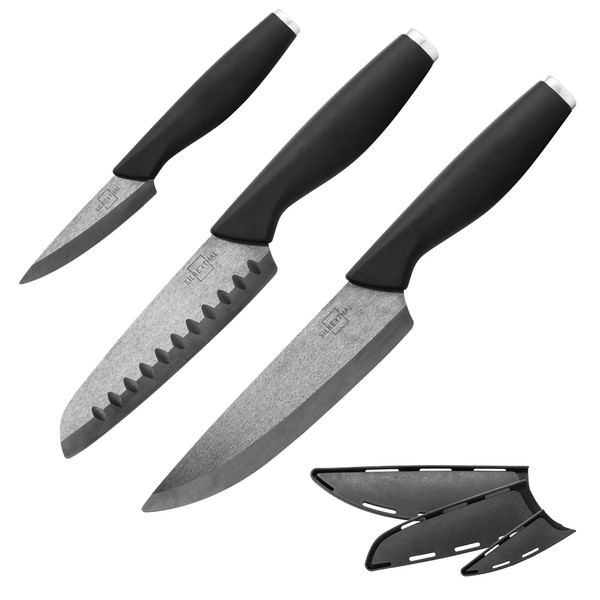 SILBERTHAL Ceramic Knife Set of 3 - Sharp and Versatile - Chef's Knife, Santoku Knife, Paring Knife