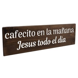 Cafecito Y Jesús Spanish Christian Gift In Spanish Wood Decor Sign Plaque Spanish Gift for Christmas, Holidays, Mother Day, Birthday, Regalo De Madera Para Cristiano Regalo en Español (Stained 18Inch)