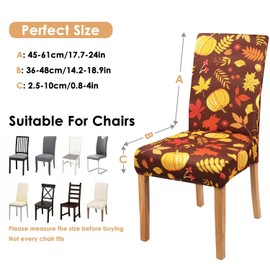 Fall Thanksgiving Chair Covers Set of 4, Pumpkin Maple Leaf Dining Chair Protectors, Elastic Removable Washable Dining Chair Covers, Suitable for Fall Thanksgiving Kitchen Dining Room Holiday Decor