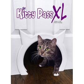 The Kitty Pass XL Cat Door for Interior Door - Cat Hole Kitty Door for Hidden Litter Box - Pet Door for Cats up to 30 lbs - Semi Gloss White Extra Large Cat Door Interior Door