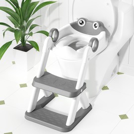 COOSEYA Frog Toilet Seat, Potty Training Toilet Seat for Toddler, Upgrade Potty Training 2 in 1 Toddler Toilet Seat for Boys Girls,Waterproof Soft Mat Non-slip Step Stool