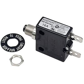 KUOYUH USA 16 Amp 98 Series Quick Connect Terminals Push-to-Reset Thermal Circuit Breaker with Transparent Waterproof Button Dust Cover (1-Pack)