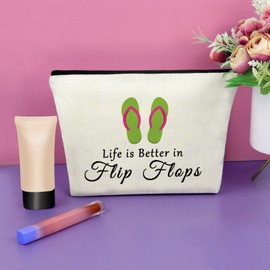 Sazuwu Flip Flop Themed Gifts for Women Makeup Bag Beach Birthday Gifts for Her Friend Christmas Graduation Cosmetic Travel Pouch