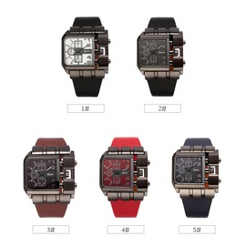 OULM Luxury Quartz Watch Men Square Dial Leather Band Watches Male Antique Wristwatch