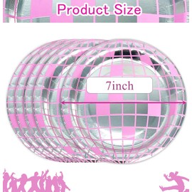 SietDESEO 50 PCS Pink Disco Ball Plates 7 Inch Disco Paper Plates for Birthday Bachelorette 70s 80s Party Supplies Disposable Party Platesc
