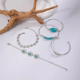 PU 5pc PU Turquoise Jewelry Bracelet Ethnic Flower Feather Cuff Bracelet Bangle