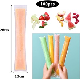 Mold Taschen Popsicle Pouches, Wassereis Tüten, Taschen Popsicle Formen Beutel, Wassereis Formen, für Joghurt, Eisbonbons, Eiscreme Party Favors, mit Grünem Trichter, 100 Stück (28 x 5,5 cm)
