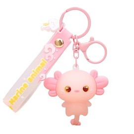 LAYAHAGO Axolotl Keychain Cute PVC Kawaii Keychains for Women Wallet Backpacks Bags Purses Phones Car Keys -Pink, Pink Light