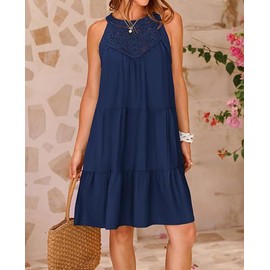 Acramy Women's Beach Dresses Summer Short Summer Dress Sleeveless Dress Bikini Cover Up Beach Dress, darkblue, L