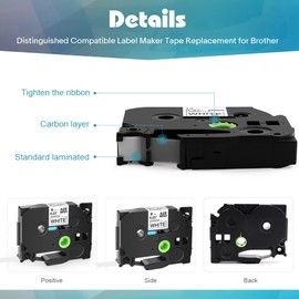 Label Tape Compatible with Brother - 2 Pack P Touch Replacement for Brother TZe-211 TZe211 TZ211 AZE Laminated, Black on White 1/4" 0.23" x 26.2ft, for PT-D210 PTD400 PTH110 PT-1230PC PT Cube Labeler