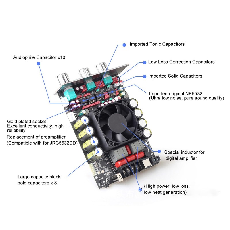 T220HS Bluetooth Amplifier Board, 220W+220W HiFi Stereo Power Amplifier Module,