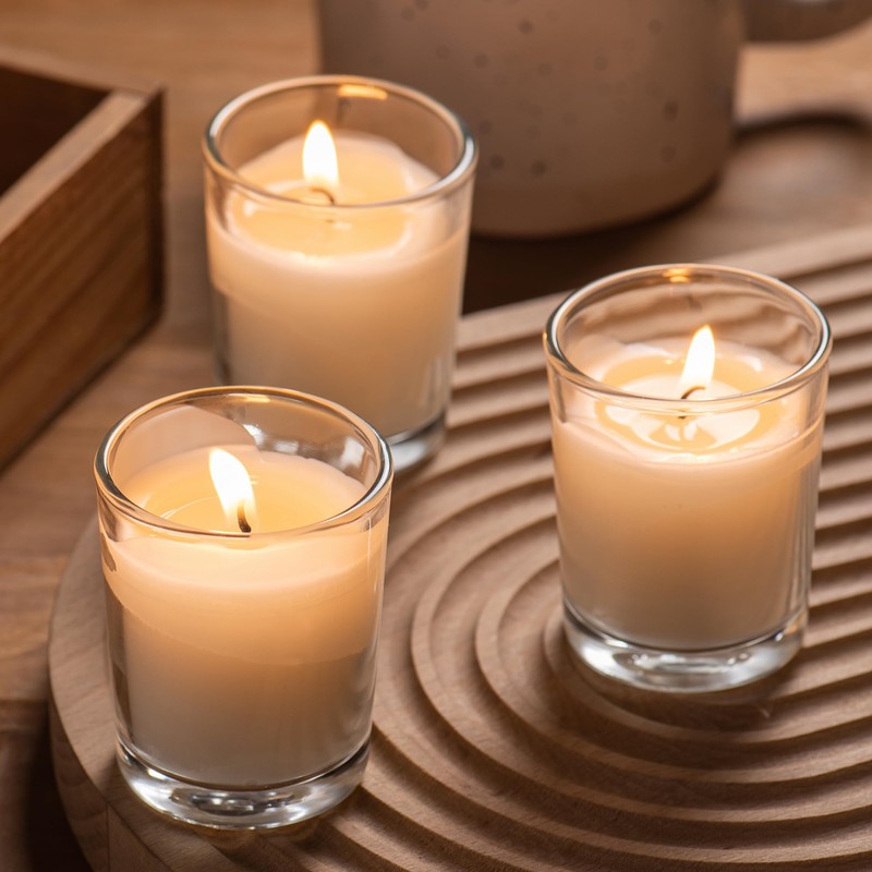 Housecret 48 Pack Warm White Unscented Clear Glass Filled Votive
