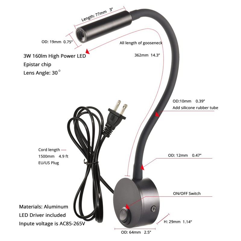 LEDSONLINE 2 Pack Corded Wall Mount Lamp Reading Wall Light