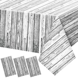 Wood Grain Tablecloth Plastic White Wooden Tablecloths Rustic Rectangular Table Decoration for Barbecue Fall Autumn Western Barn Themed Birthday Party, 54 x 108 Inch