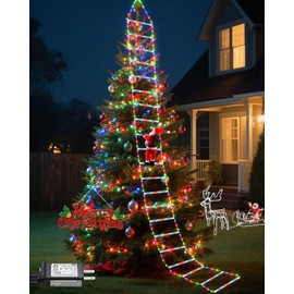 338 LED Christmas Lights Indoor Outdoor Decorations, 9.8FT Christmas Decorative Ladder Lights with Santa Claus 8 Modes Waterproof Xmas Tree Light for Garden Window Home Wall Decor, Multicolor