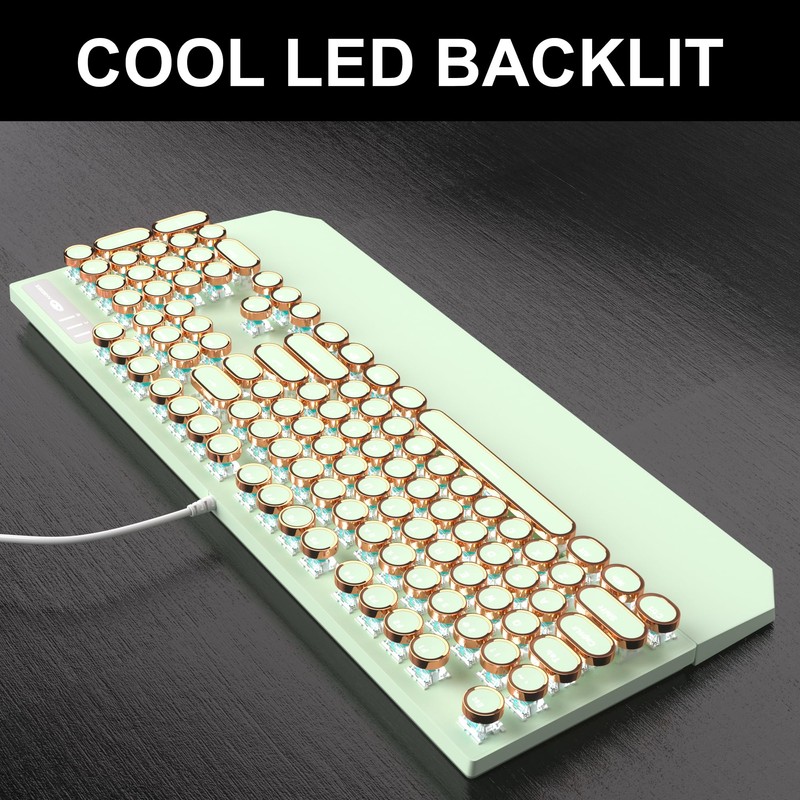 Camiysn Typewriter Style Mechanical Gaming Keyboard, Green Retro Punk Gaming