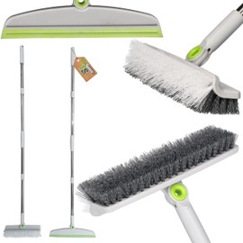 ToolSpace Floor Scrubbing Brush 127 cm Telescopic Handle Set of 2 Scraper Brush and Floor Scrubber Stiff Bristle Shower Scrubber Cleaning Patio Bathroom Garage Kitchen Tub Rugs Grout Brush Floor