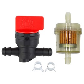 1/4" In Line Fuel Gas Filter, Shut Cut Off Valve With Clamp For John Deere AM36141 AM107340 BS 494768 697947 698183 KAWASAKI 49019-7001 Lawn Mower Tractor (1Pack)