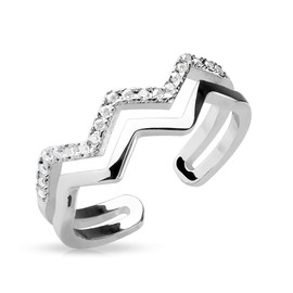 Autiga Fingertip Ring Midi Ankle Nail Ring Toe Ring ZigZag Square Rhodium Plated, Brass, Cubic Zirconia