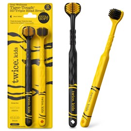 Twice Kids 3D Triple-Head Toothbrush – Extra-Soft Bristles for Sensitive Gums, 3-Sided Design for Effective Plaque Removal & Sparkly Clean Smiles, Also Suitable for Braces & Aligners, Ages 3+, 2 Count
