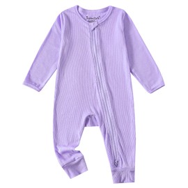 Jimonda Baby Jumpsuit,Ribbed Long Sleeve Romper,Girls Boys Footless Pajamas,Gender Neutral Clothes,2-Way Zip Sleepers Violet