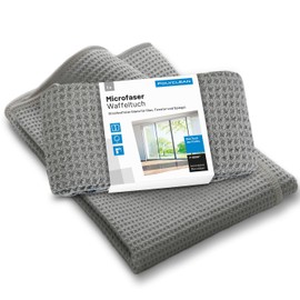 POLYCLEAN 2 x Waffle Cloths - Powerful Window Cleaning Cloth for Glass and Windows (60 x 40 cm) - Microfibre Cloths Includes 1 x Free Laundry Bag