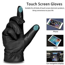 Harssidanzar Men's Leather Gloves Sheepskin Touchscreen Texting Warmth Fur Lined Winter Driving Leather Gloves SM043US,Black,Size S
